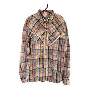 Vintage 70s 80s Brittania Western plaid pearl snap Size Small